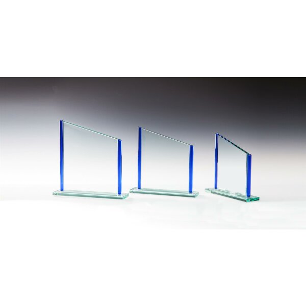 Farbige-Glastrophäe 170 - 220 mm mit blauen polierten Glasstangen