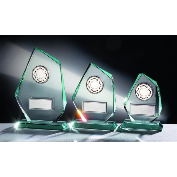 Jade-Glastrophäe Glasfels mit Metallfassungen