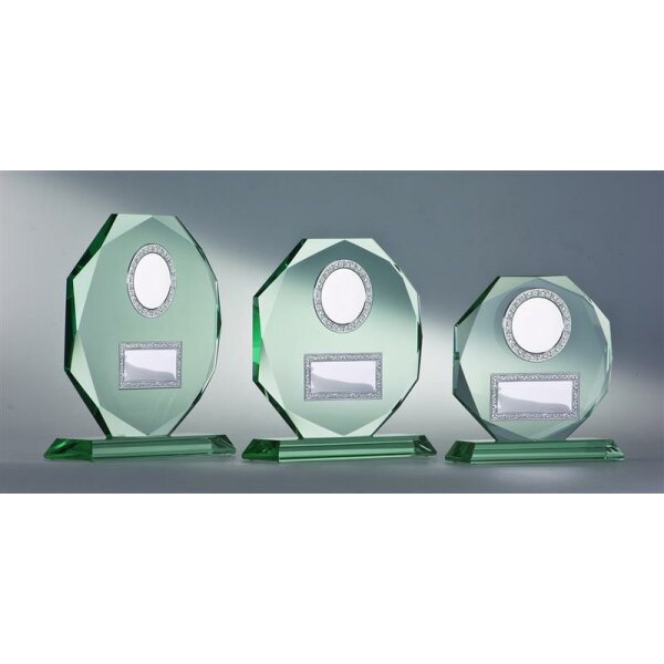 3er Jade-Glas Pokalserie Achteck 175 - 225 mm mit Metallfassungen