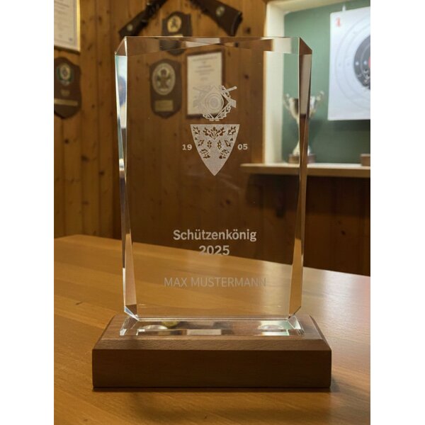 Glas-Holz Award 210 mm, Stärke 15 mm mit Lasergravur